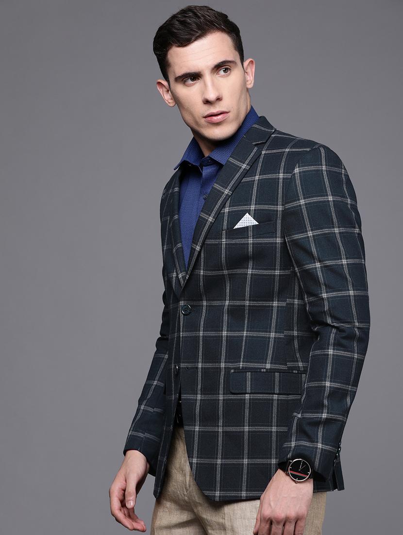 blue checkered single breasted casual blazer - 17081344 - Zoom Image - 2