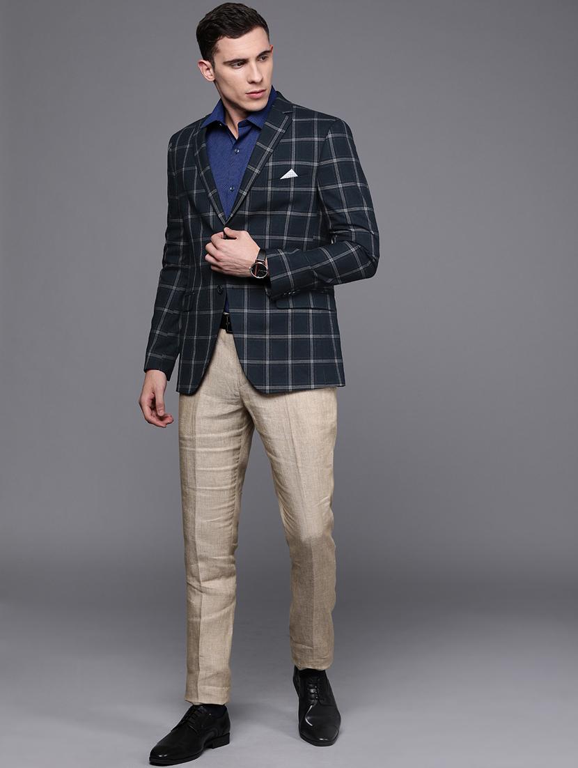 blue checkered single breasted casual blazer - 17081344 - Zoom Image - 4