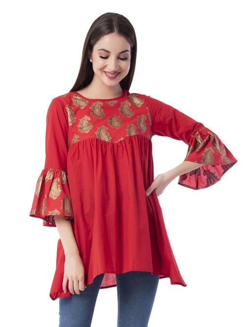 bell sleeves flared kurti - 17081470 - Standard Image - 1