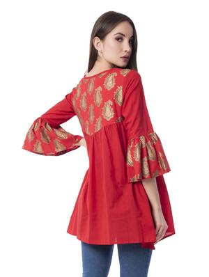 bell sleeves flared kurti - 17081470 - Standard Image - 3