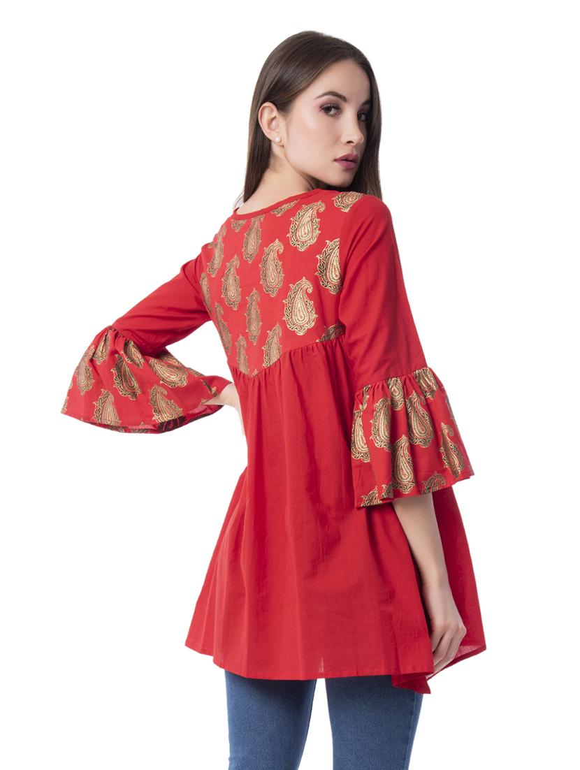 bell sleeves flared kurti - 17081470 - Zoom Image - 3