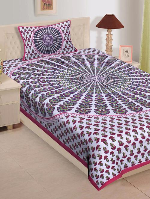 cotton jaipuri print single bedsheet with pillow cover - 17082350 - Standard Image - 1