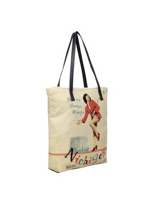 beige canvas printed tote - 17082376 - Standard Image - 4