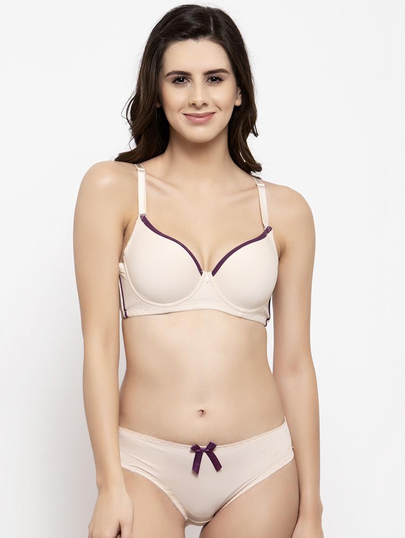 beige polyester bras and panty set - 17083639 - Zoom Image - 1