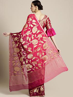 floral woven saree with blouse - 17083906 - Standard Image - 2