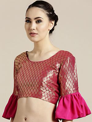 floral woven saree with blouse - 17083906 - Standard Image - 3