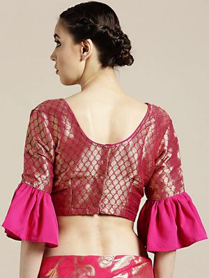 floral woven saree with blouse - 17083906 - Standard Image - 4