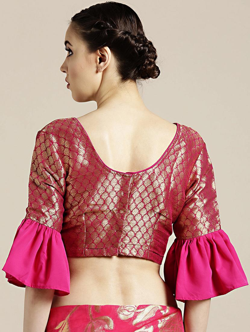 floral woven saree with blouse - 17083906 - Zoom Image - 4