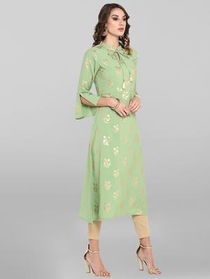 foil print straight kurta - 17085893 - Standard Image - 2