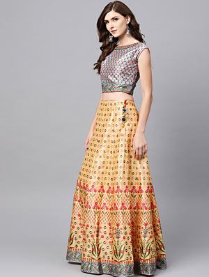 printed panelled lehenga - 17086685 - Standard Image - 2