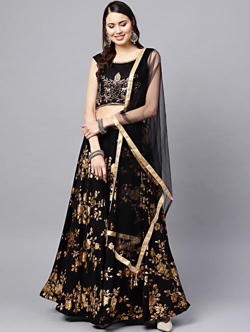 foil print flared lehenga - 17086688 - Standard Image - 1
