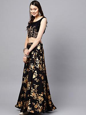 foil print flared lehenga - 17086688 - Standard Image - 2