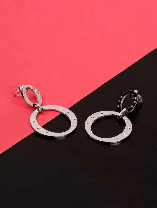 silver satin less steel drop earring - 17086954 - Standard Image - 1