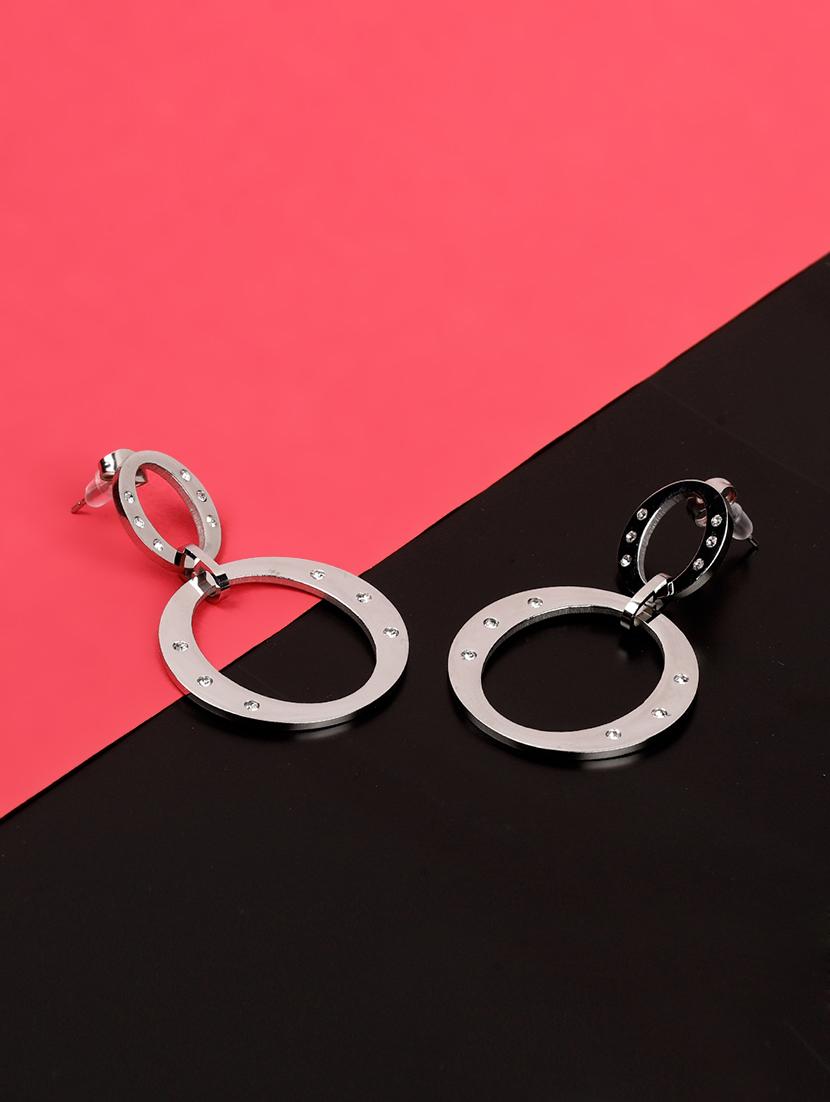 silver satin less steel drop earring - 17086954 - Zoom Image - 1