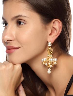 gold metal drop earring - 17086982 - Standard Image - 4