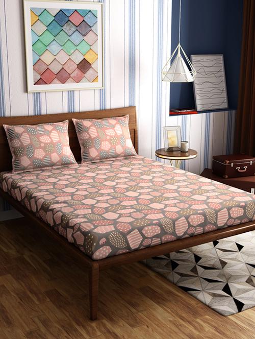 cotton double bed sheet with two pillow covers - 17087059 - Standard Image - 1