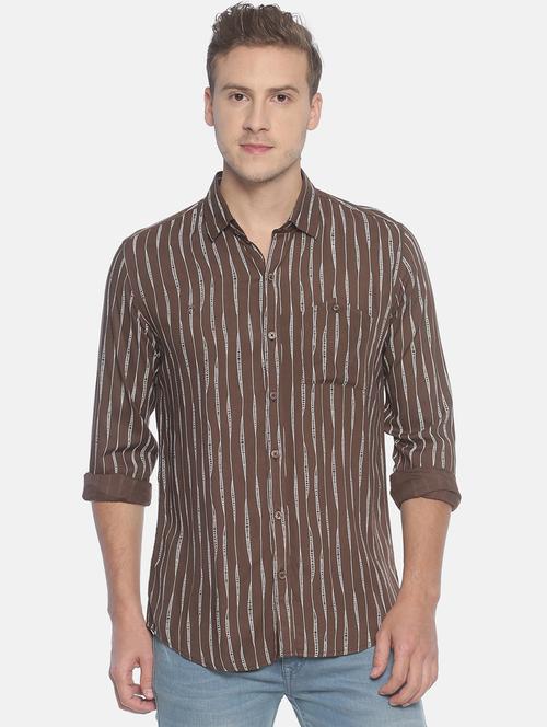 brown striped casual shirt - 17087086 - Standard Image - 1