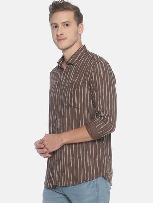 brown striped casual shirt - 17087086 - Standard Image - 2