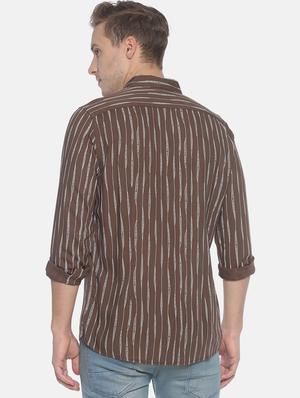 brown striped casual shirt - 17087086 - Standard Image - 3