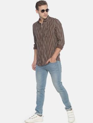 brown striped casual shirt - 17087086 - Standard Image - 4