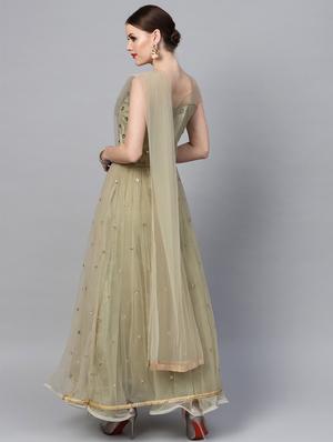 embellished net flared gown - 17087757 - Standard Image - 3