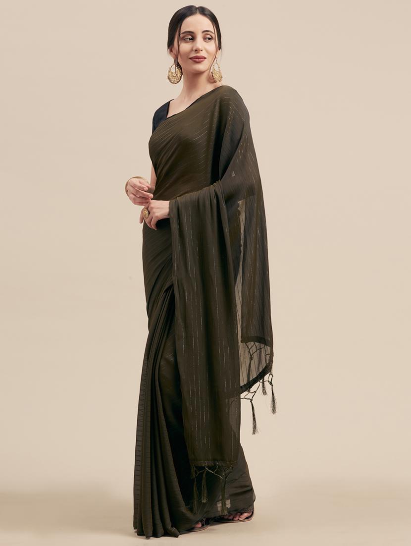 solid woven saree with blouse - 17088494 - Zoom Image - 1