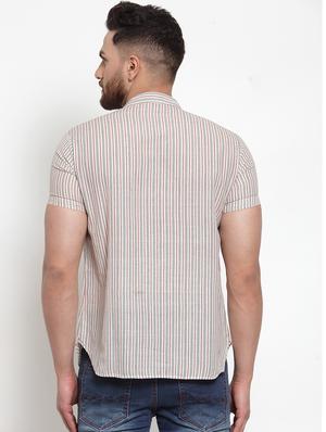 beige striped short kurta - 17088831 - Standard Image - 3