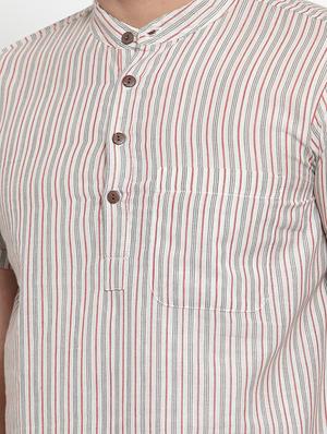 beige striped short kurta - 17088831 - Standard Image - 5
