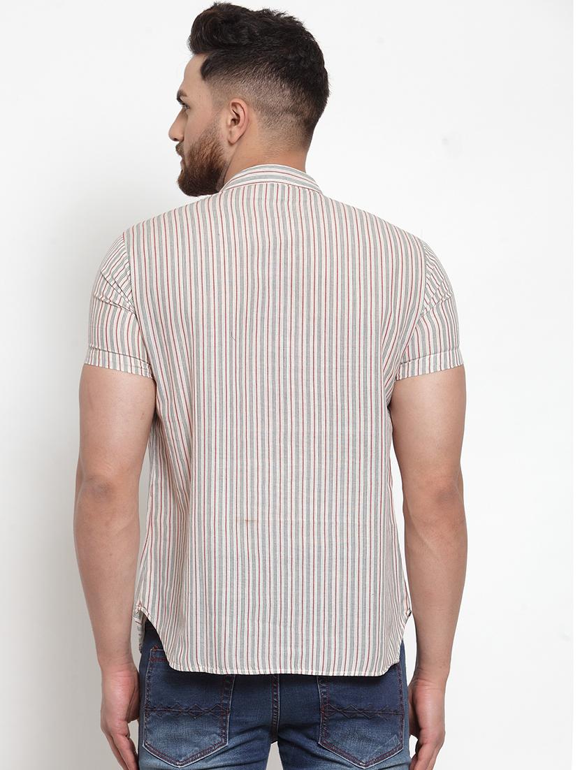 beige striped short kurta - 17088831 - Zoom Image - 3