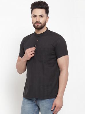 black striped short kurta - 17088848 - Standard Image - 2