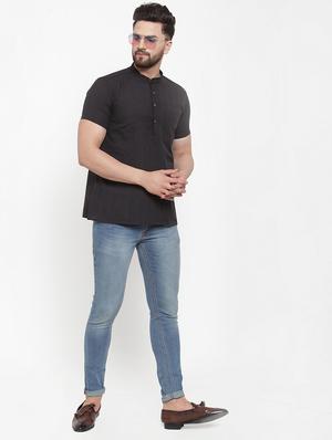 black striped short kurta - 17088848 - Standard Image - 4