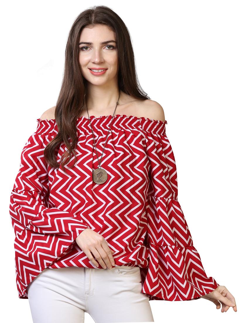 off shoulder chevron top - 17088878 - Zoom Image - 1