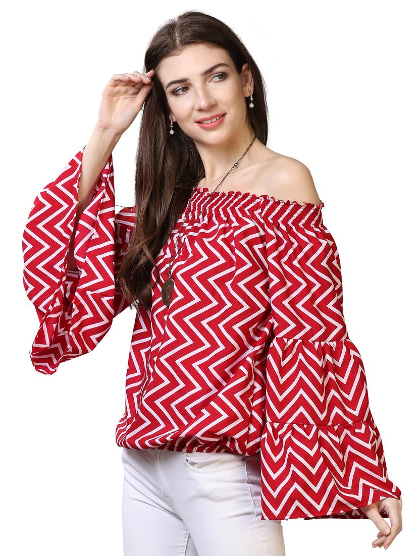 off shoulder chevron top - 17088878 - Zoom Image - 2