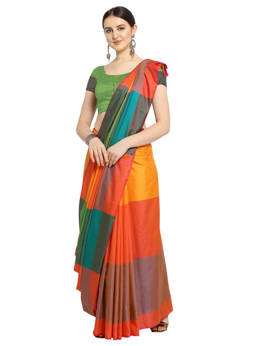 color block kanjivaram saree with blouse - 17088919 - Zoom Image - 1