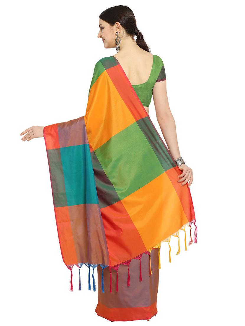 color block kanjivaram saree with blouse - 17088919 - Zoom Image - 2