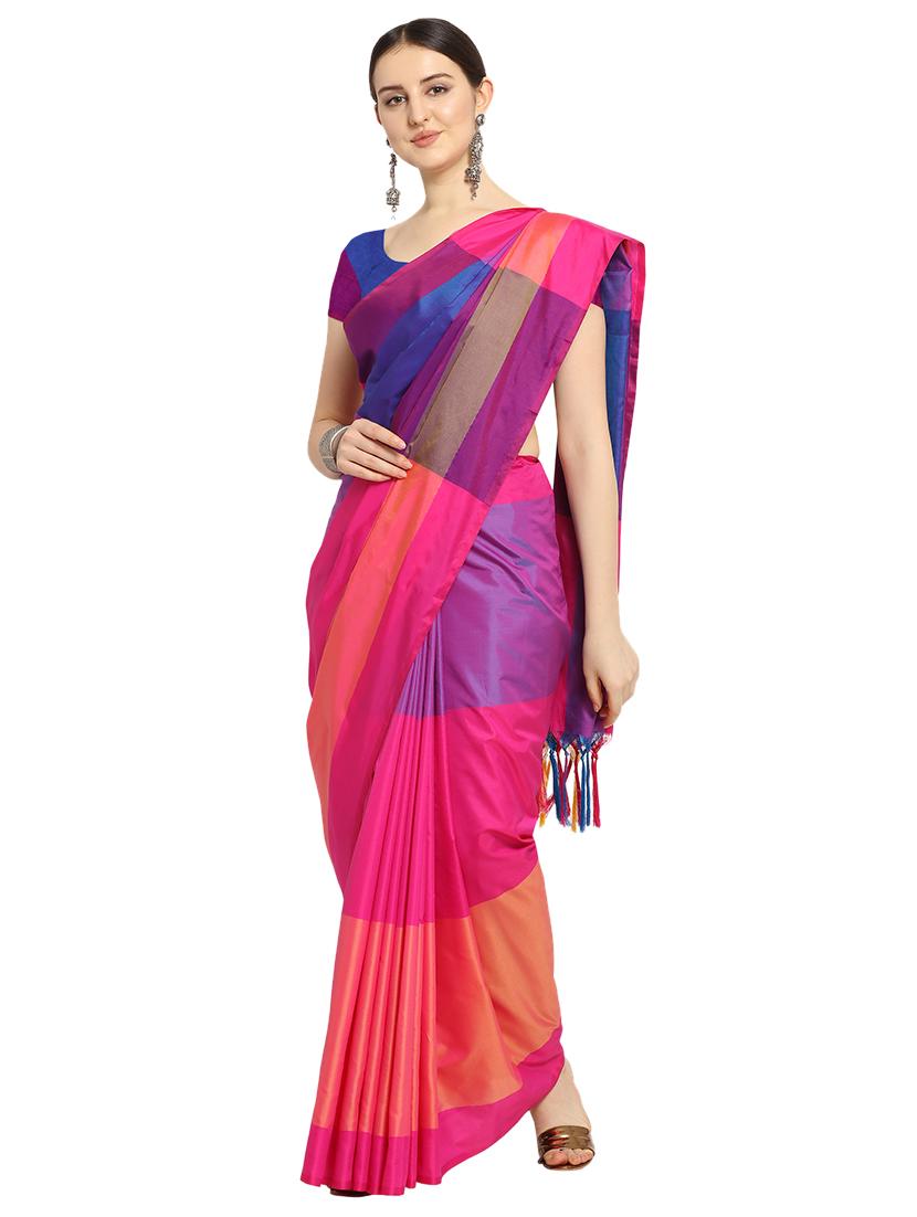 color block kanjivaram saree with blouse - 17088920 - Zoom Image - 1