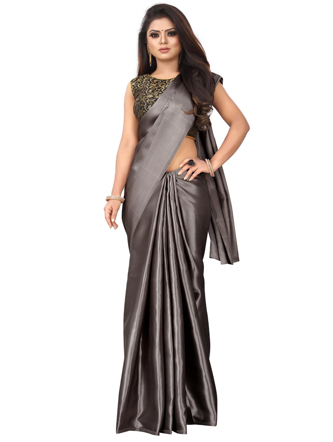 solid plain saree with blouse - 17089004 - Zoom Image - 1