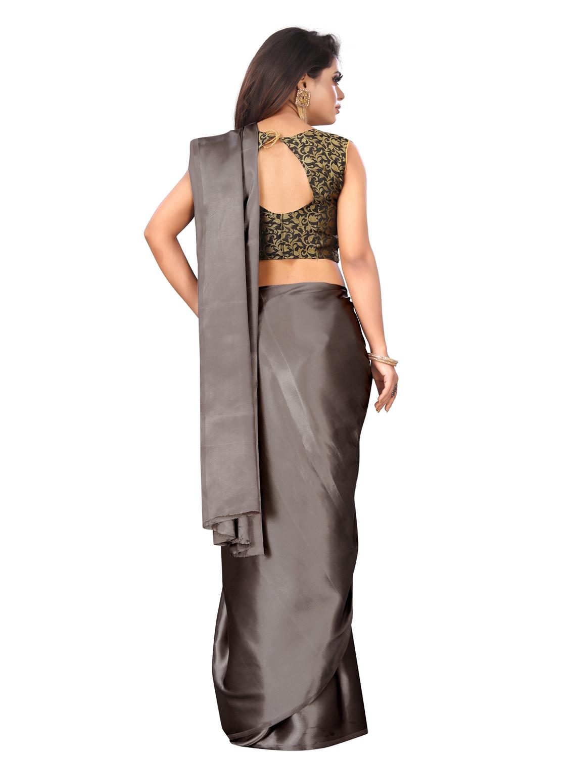solid plain saree with blouse - 17089004 - Zoom Image - 2