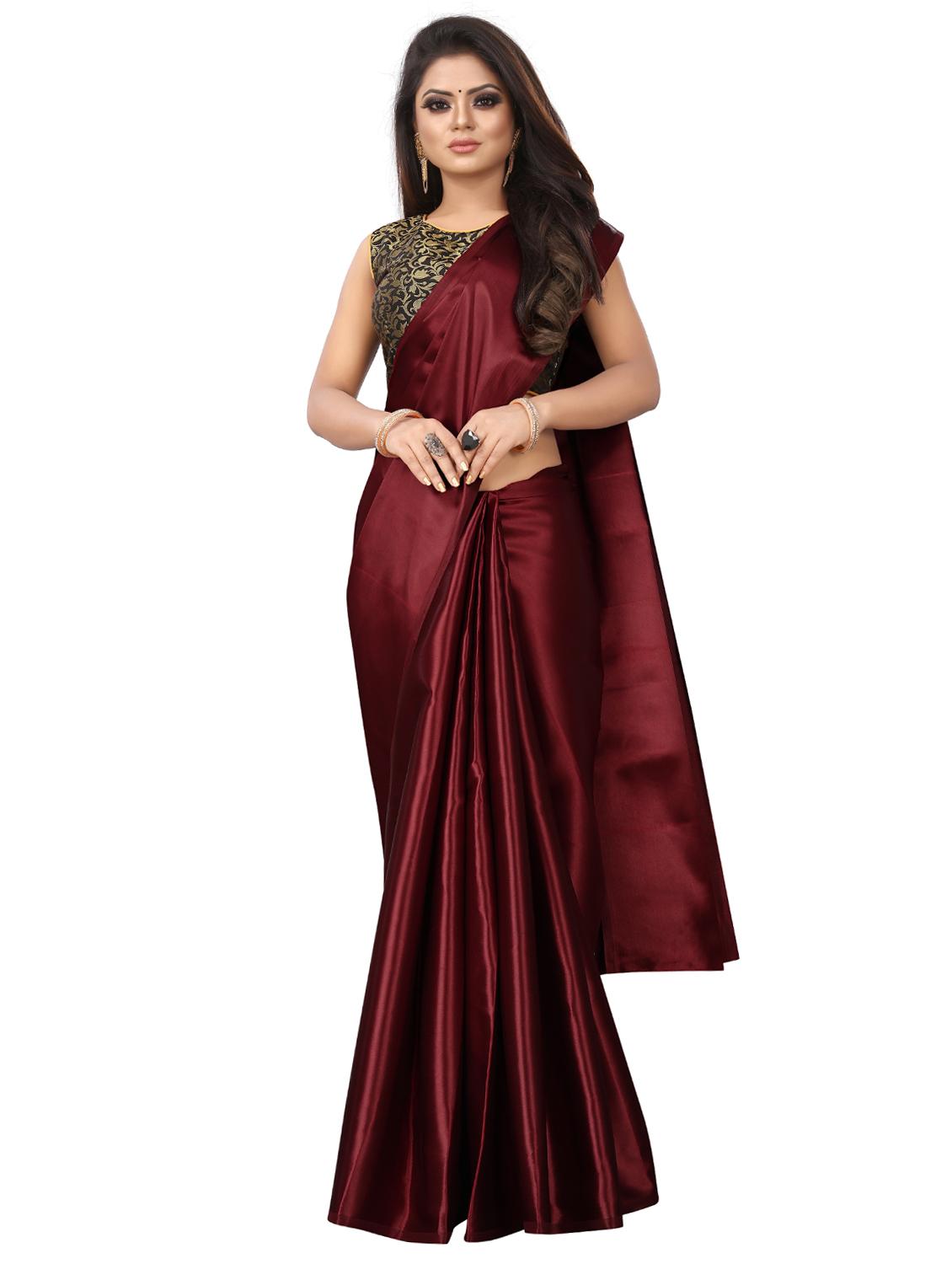 solid plain saree with blouse - 17089005 - Zoom Image - 1