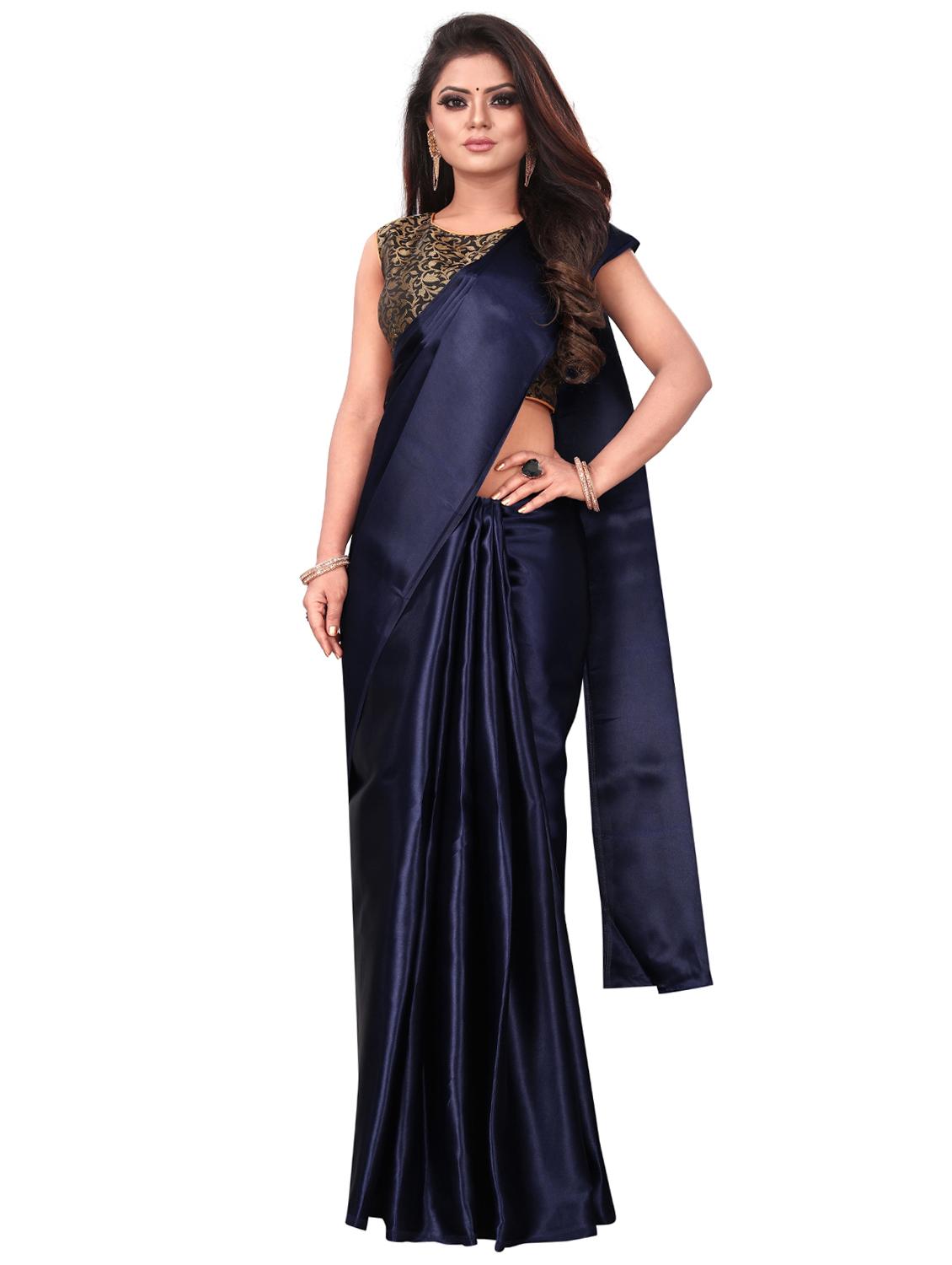 solid plain saree with blouse - 17089006 - Zoom Image - 1