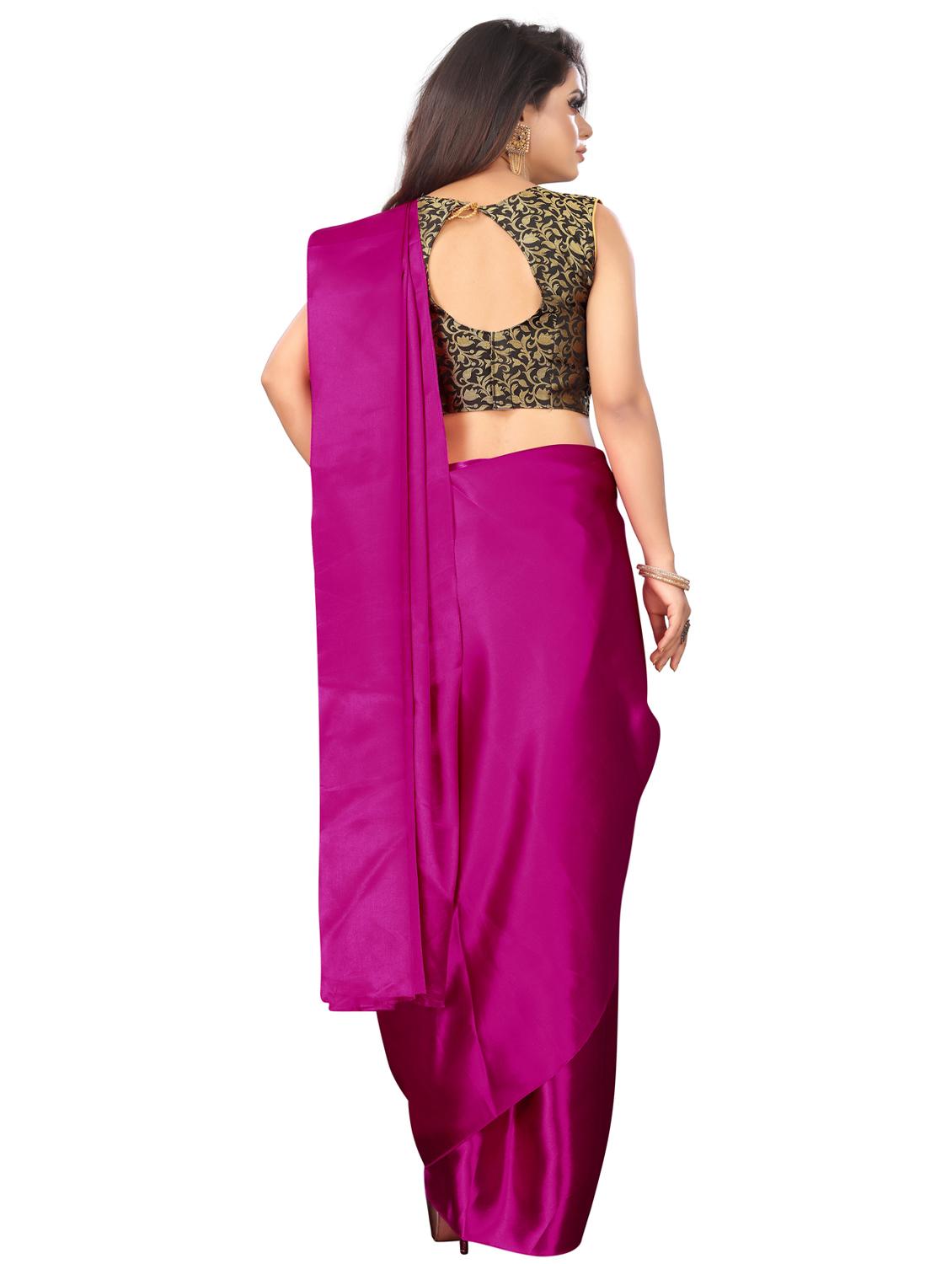 solid plain saree with blouse - 17089007 - Zoom Image - 2