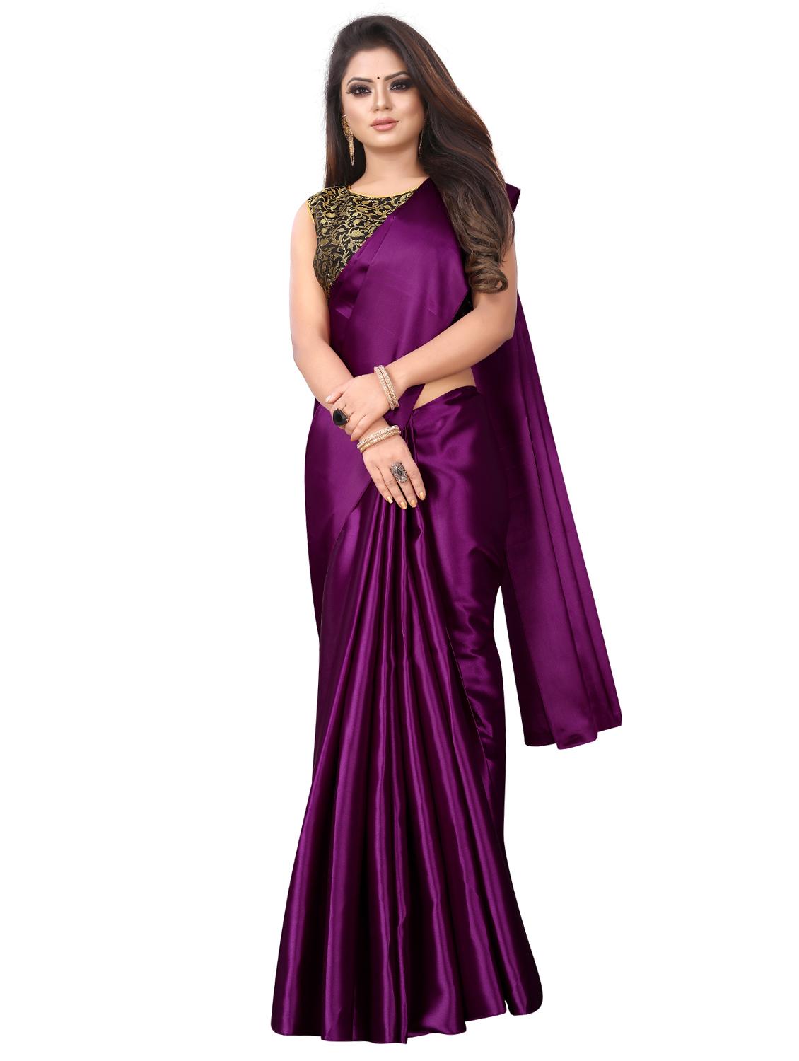 solid plain saree with blouse - 17089008 - Zoom Image - 1