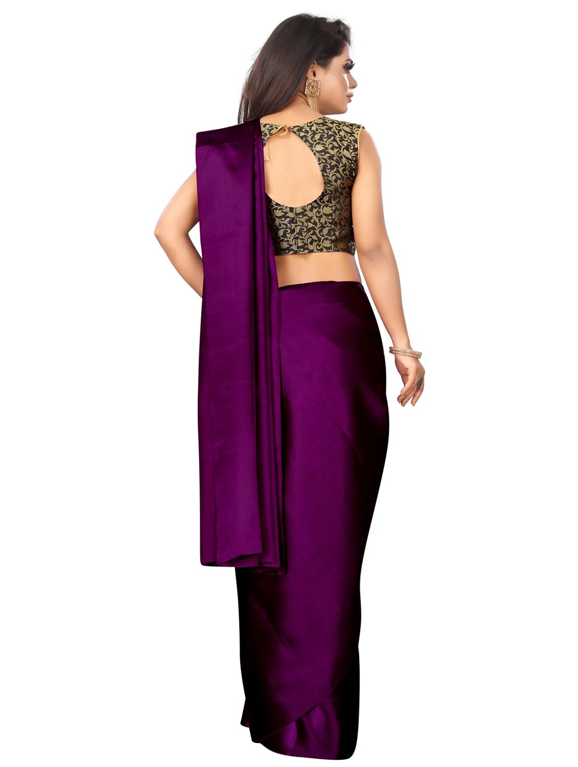 solid plain saree with blouse - 17089008 - Zoom Image - 2