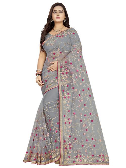 pastel embroidered saree with blouse - 17089047 - Standard Image - 1