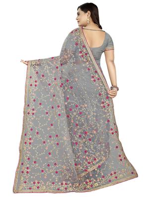 pastel embroidered saree with blouse - 17089047 - Standard Image - 2