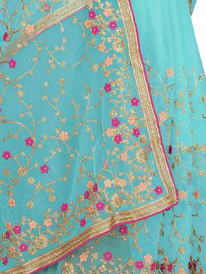 sky blue net embroidered saree with blouse - 17089048 - Standard Image - 3