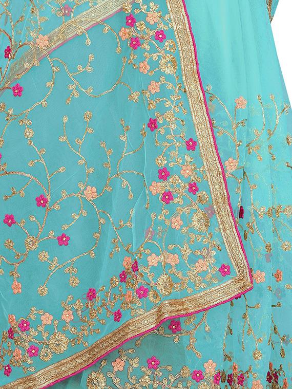 sky blue net embroidered saree with blouse - 17089048 - Zoom Image - 3