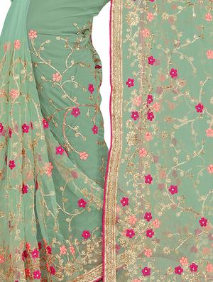 olive. net embroidered saree with blouse - 17089050 - Standard Image - 3