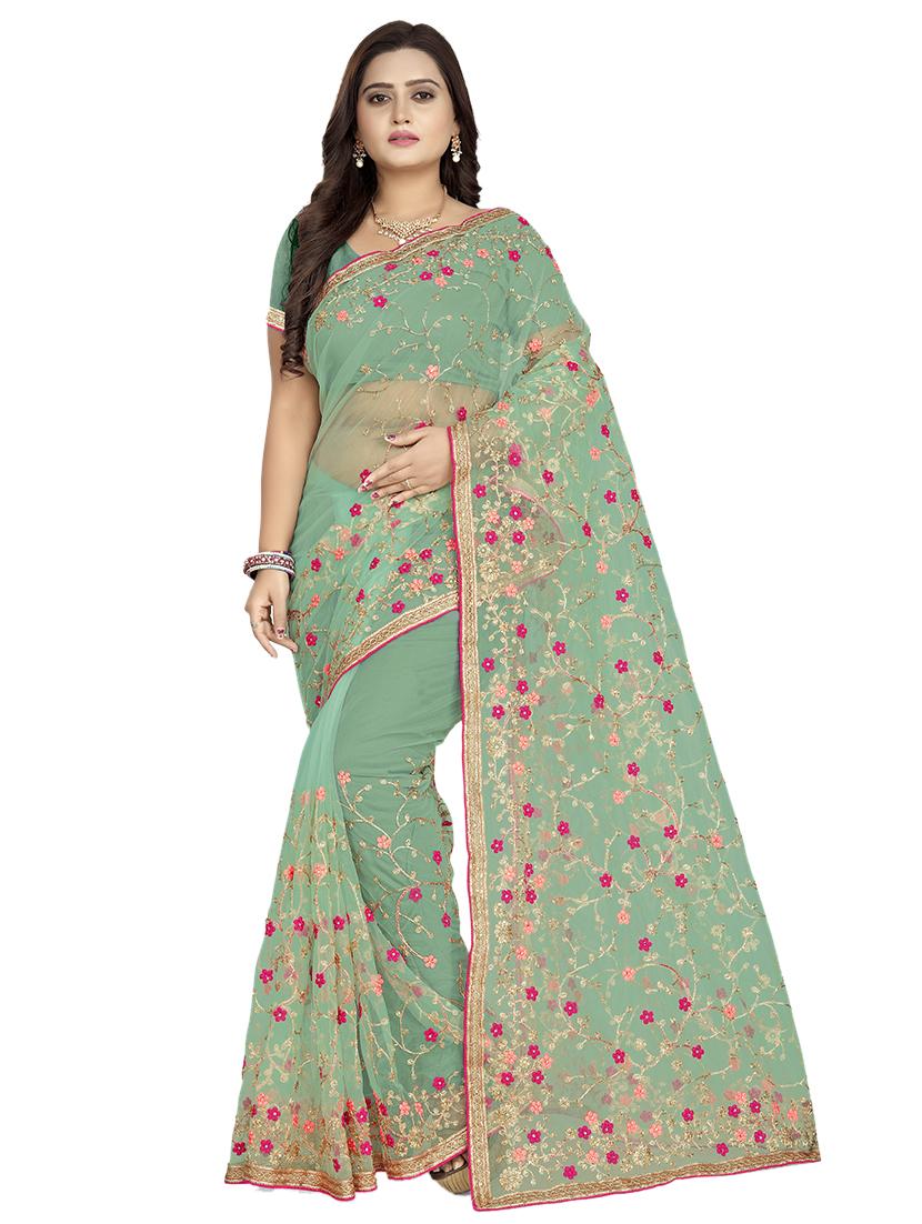 olive. net embroidered saree with blouse - 17089050 - Zoom Image - 1