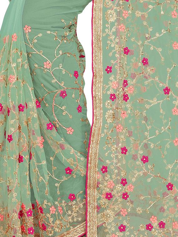 olive. net embroidered saree with blouse - 17089050 - Zoom Image - 3